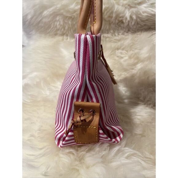 Dooney and Bourke Red and White Candy Stripe Tote Bag / Purse w/ Cross Body Stra - Picture 3 of 16